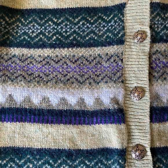 Cambridge Spirit Fair Isle Cardigan Size L 92% Wool 8% Acrylic Metallic Buttons - Picture 7 of 8